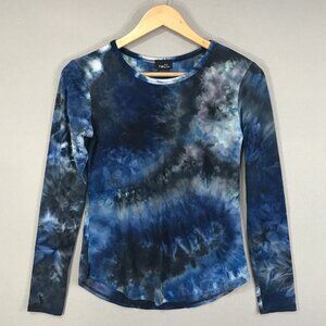 Rue21 Shirt Women's Small Blue Tie Dye Pullover Top Round Neck Long Sleeve